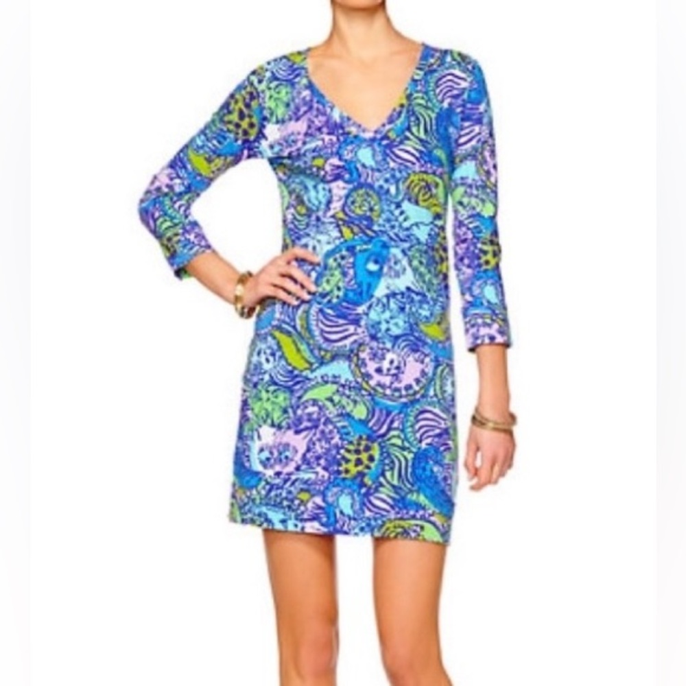 Lilly Pulitzer 100% Pima Cotton Long Sleeve XS Christie Cattitude Cat Blue NWOT